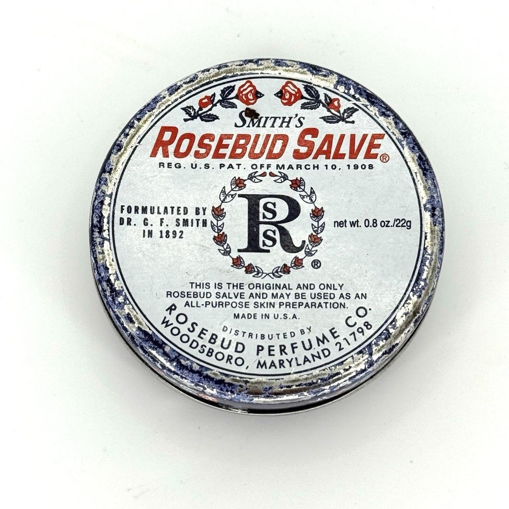 Vintage Y2K Smith's‎ Rosebud Salve Tin 0.8 oz Lip Balm Open Container USA